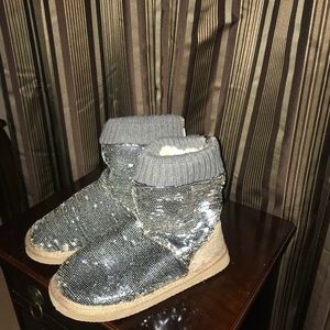 VS Pink Silver Bling Sequined Boots,Size-Small